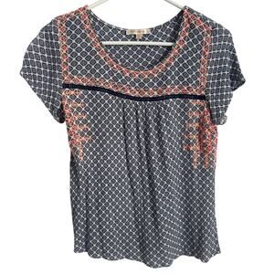 Skies Are Blue - Blue White Embroidered Blouse Size Small